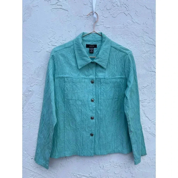 Kaktus Womens Long Sleeve Button Down Swirl Jacket Blue Sz M - Picture 2 of 10